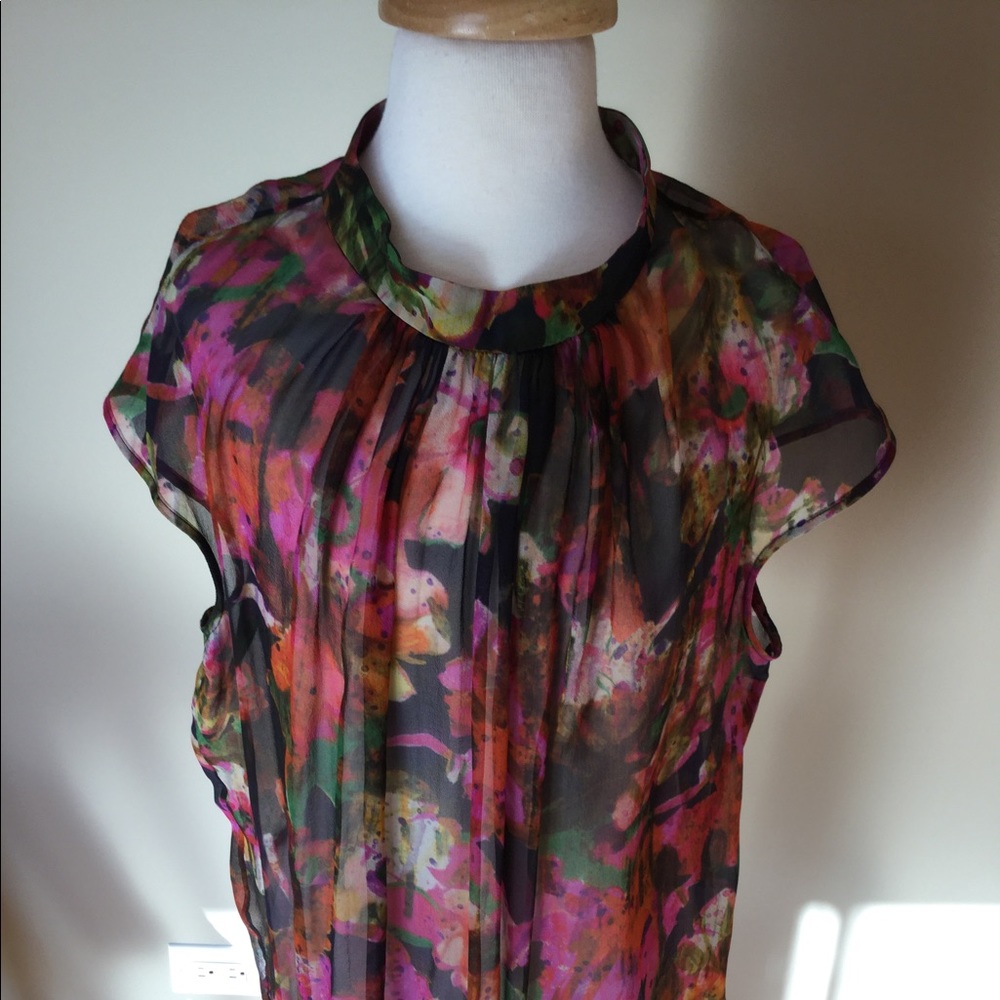 Sheer Floral Sleeveless Blouse Sz L
